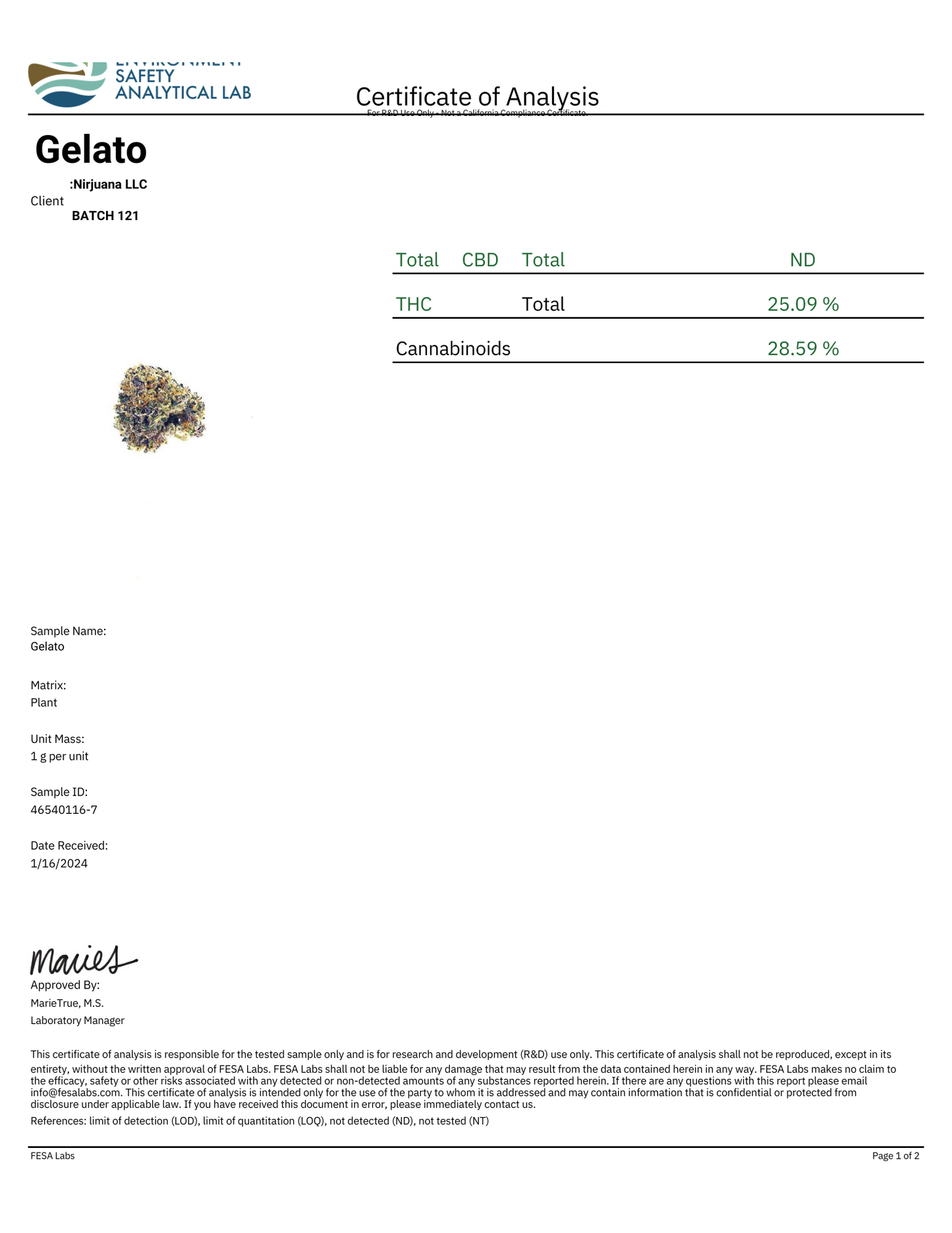 THCA Flower 25% - Gelato #41 - Hybrid