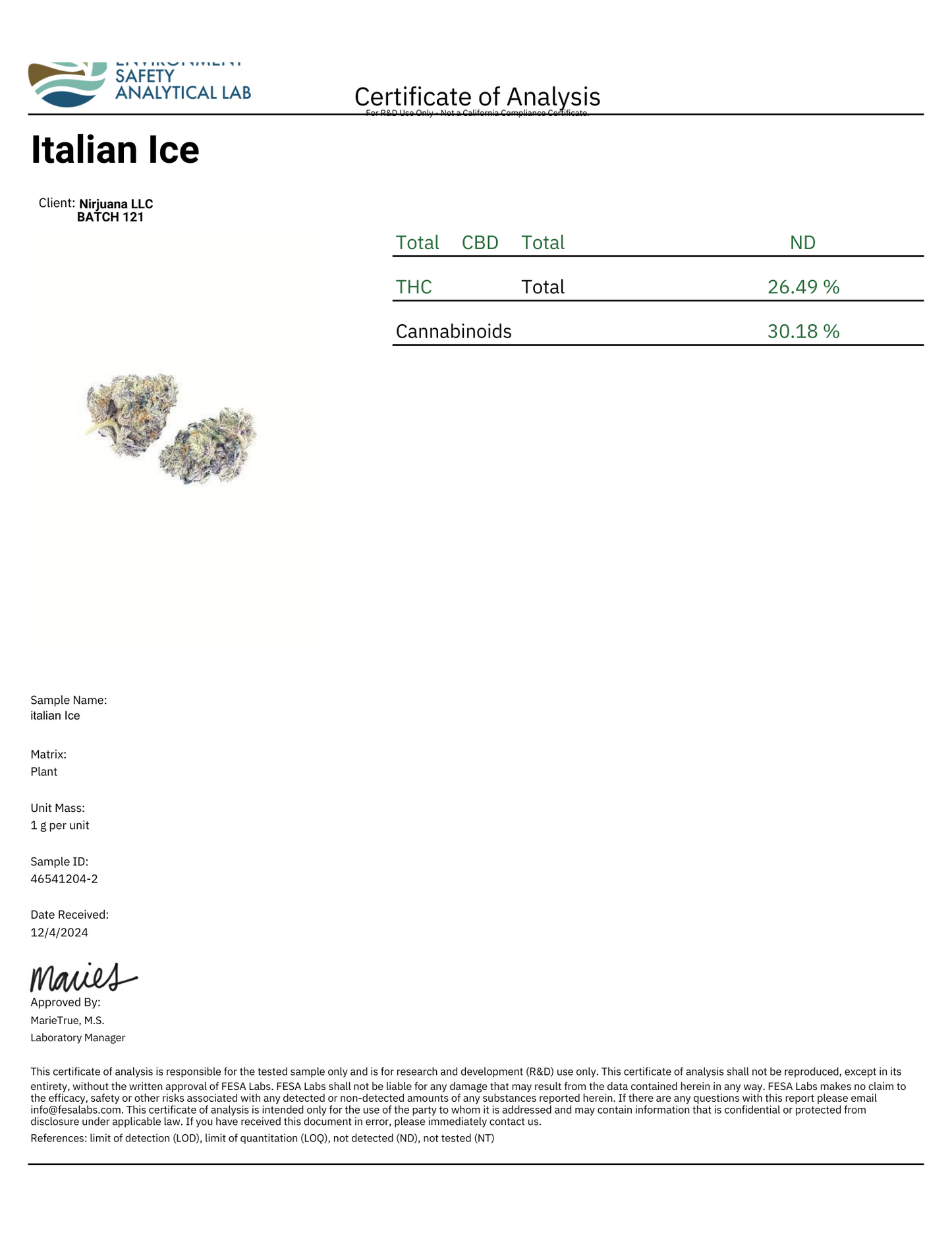 Exotic THCA Flower 30% - Italian Ice - Indica