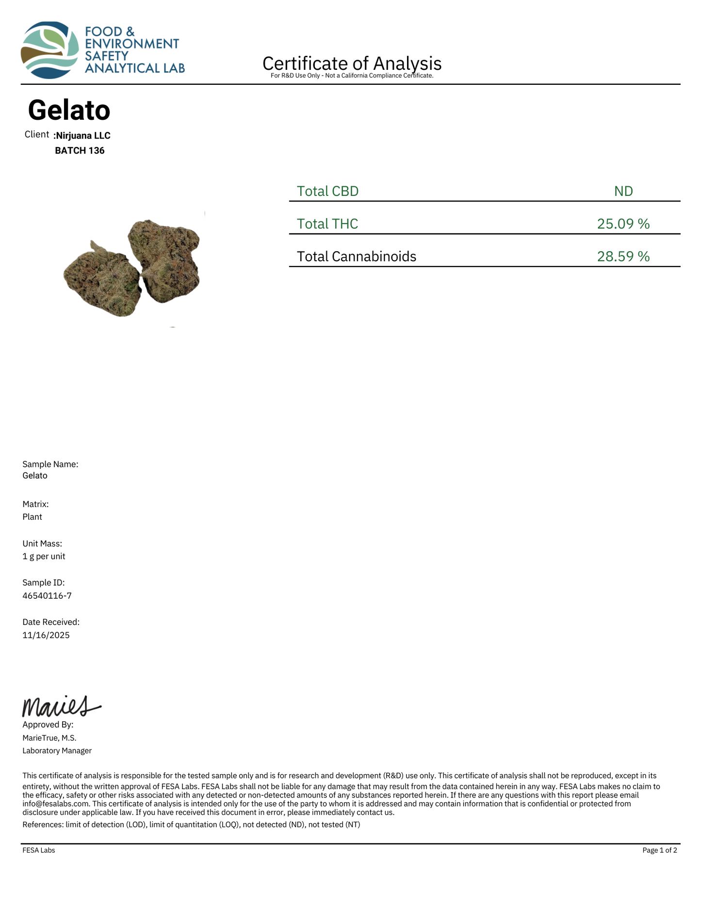 THCA Flower 25% - Gelato #41 - Hybrid